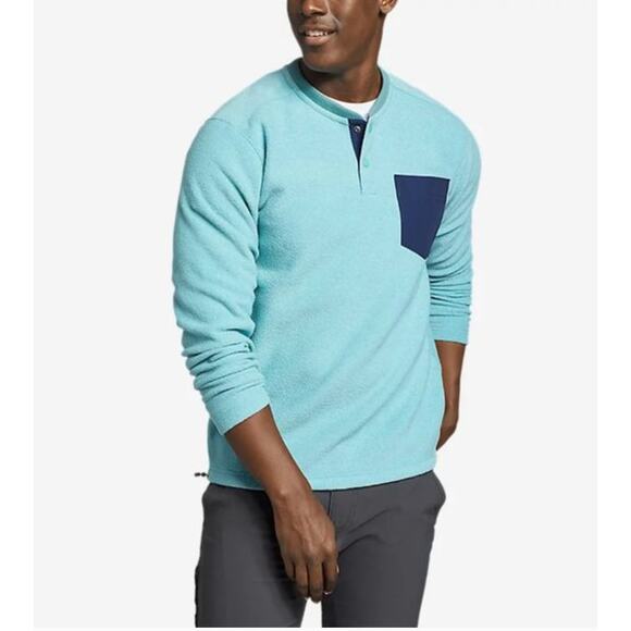 Eddie Bauer Mountain Henley Fleece Sweater Mens Size Large Blue Reef Pullover - Picture 1 of 10